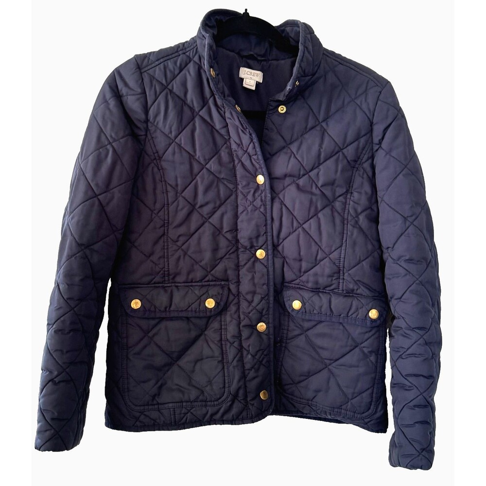 J.Crew Preppy Navy Quilted Puffer Utility Jacket Gold Button Womens Small